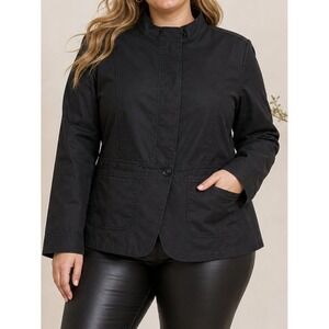 Talbots Classsic Casual Black Funnel Neck Button Front Jacket 14W